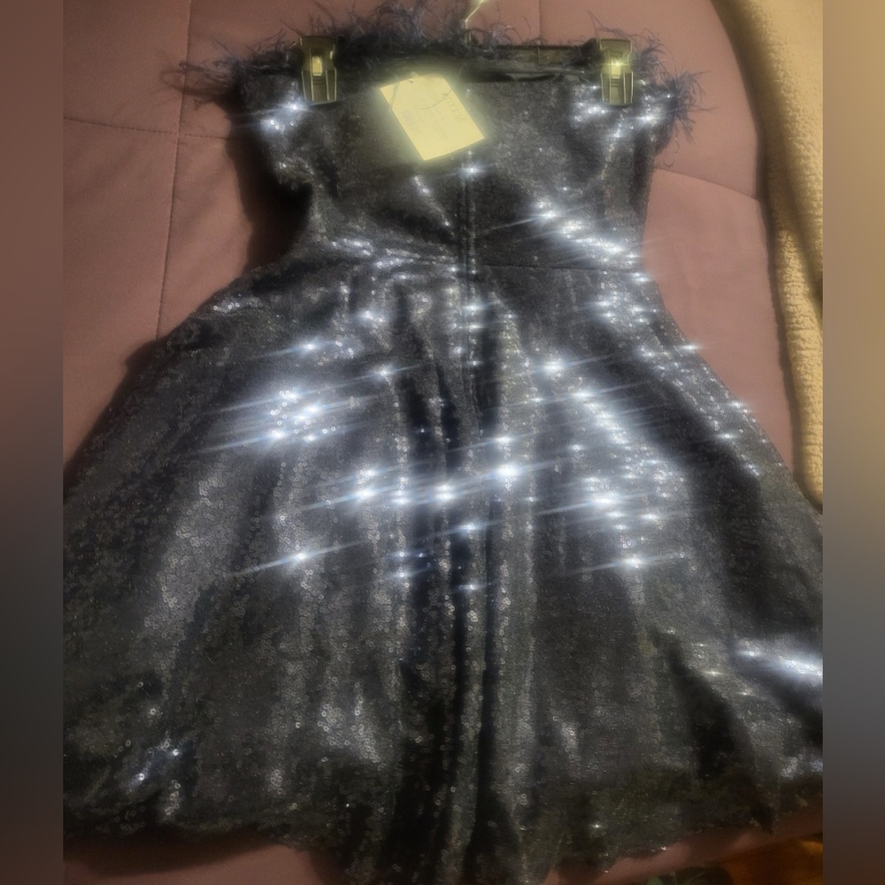 Strapless Shimmery Dress with fur across top